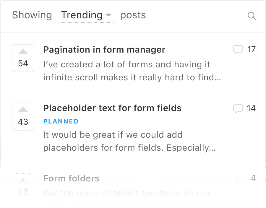 Feature requests organized in a central Canny board
