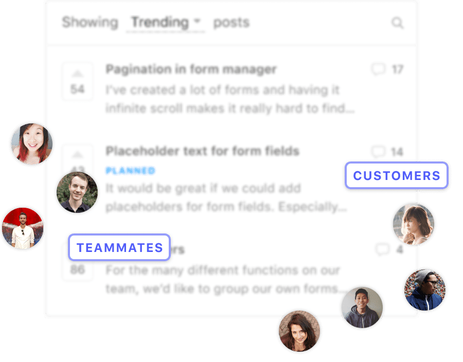 An idea board in Canny that helps collect ideas from teammates and customers